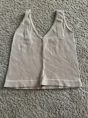 Ribbed V-Neck Tank Top in Beige